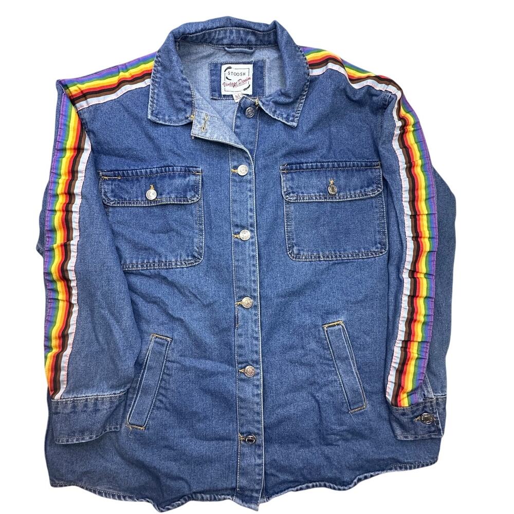 Stoosh Rainbow Stripe Denim Trucker Shacket Medium